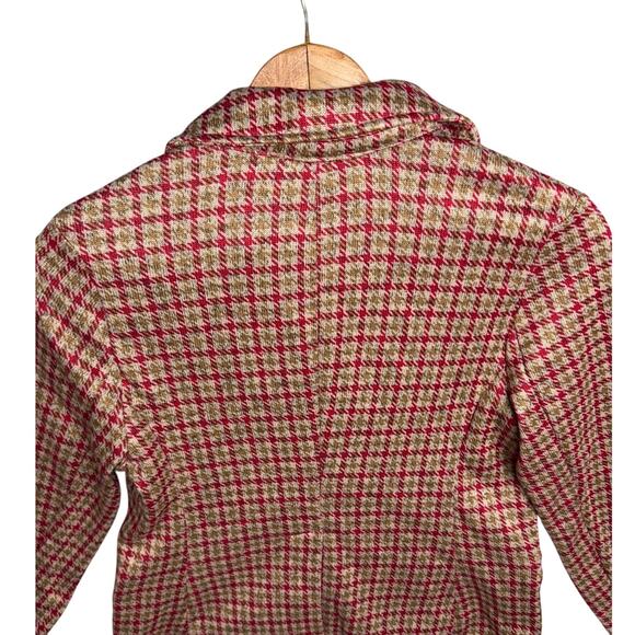 Lands' End Red Plaid Houndstooth 100% Cotton Fleece Blazer Jacket Women XS (2-4) - Picture 4 of 7